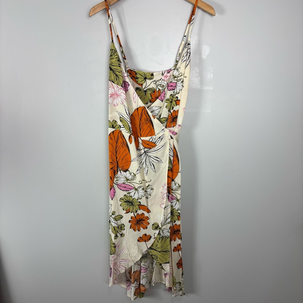 Cupshe Asymmetrical Wrap Floral Dress in Orange and Green Sz M